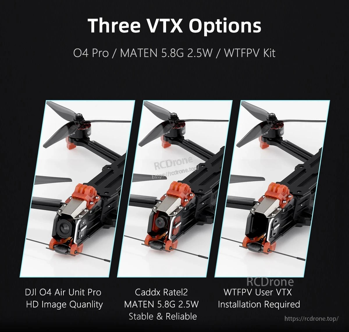 GEPRC MOZ7 V2 Analog Long Range FPV, GEPRC MOZ7 V2 FPV drone with three VTX options: DJI O4 Air Unit Pro, Caddx Ratel2 MATEN 5.8G 2.5W, or WTFPV kit