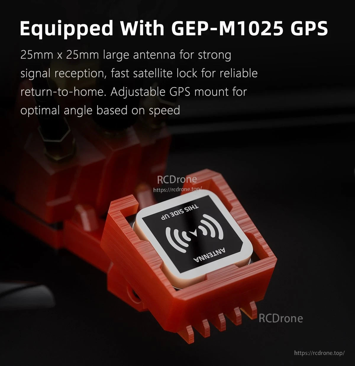 GEPRC MOZ7 V2 WTFPV, GEP-M1025 GPS module with 25x25mm antenna in orange adjustable mount for GEPRC MOZ7 V2 drone