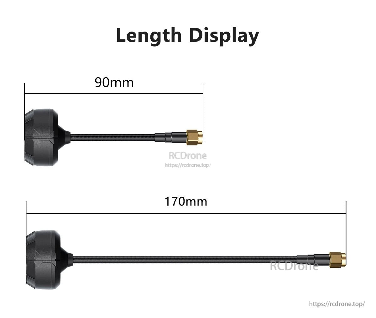 GEPRC Momoda2 4.9G-6G Omnidirectional Antenna, GEPRC Momoda2 omnidirectional antenna with 90mm and 170mm cable length options and gold threaded connector
