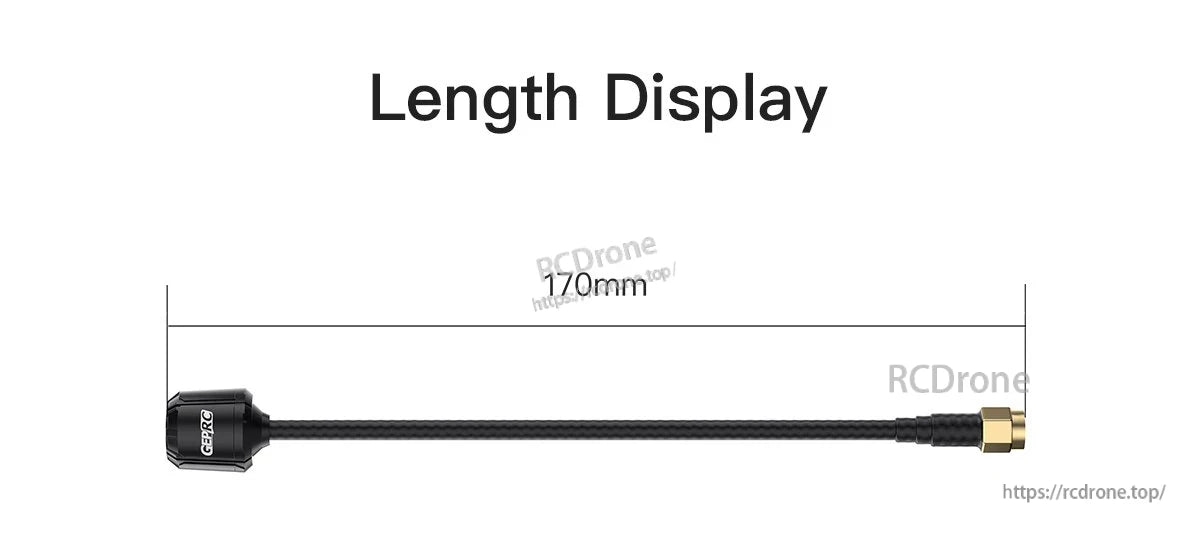 GEPRC Momoda2 4.9G FPV VTX Antenna, GEPRC Momoda2 FPV VTX antenna with 170mm coax cable and SMA connector, length display graphic
