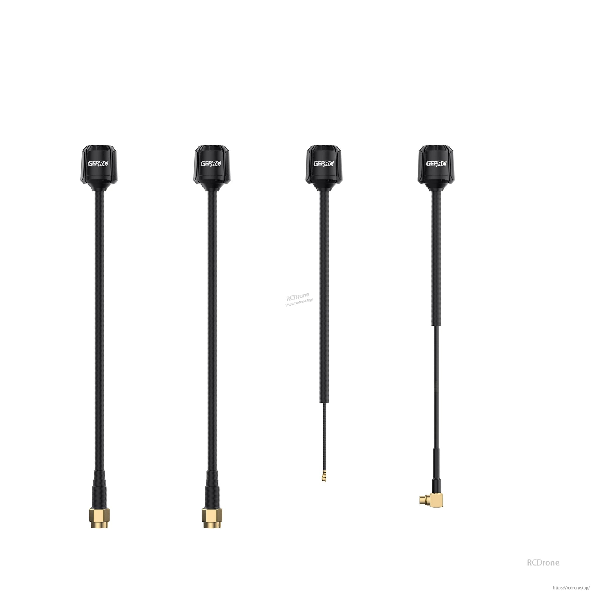 GEPRC Momoda2 5.8G Antenna, GEPRC Momoda2 5.8G FPV antenna with black coax cable and compact GEPRC cap, shown with straight and right-angle connectors