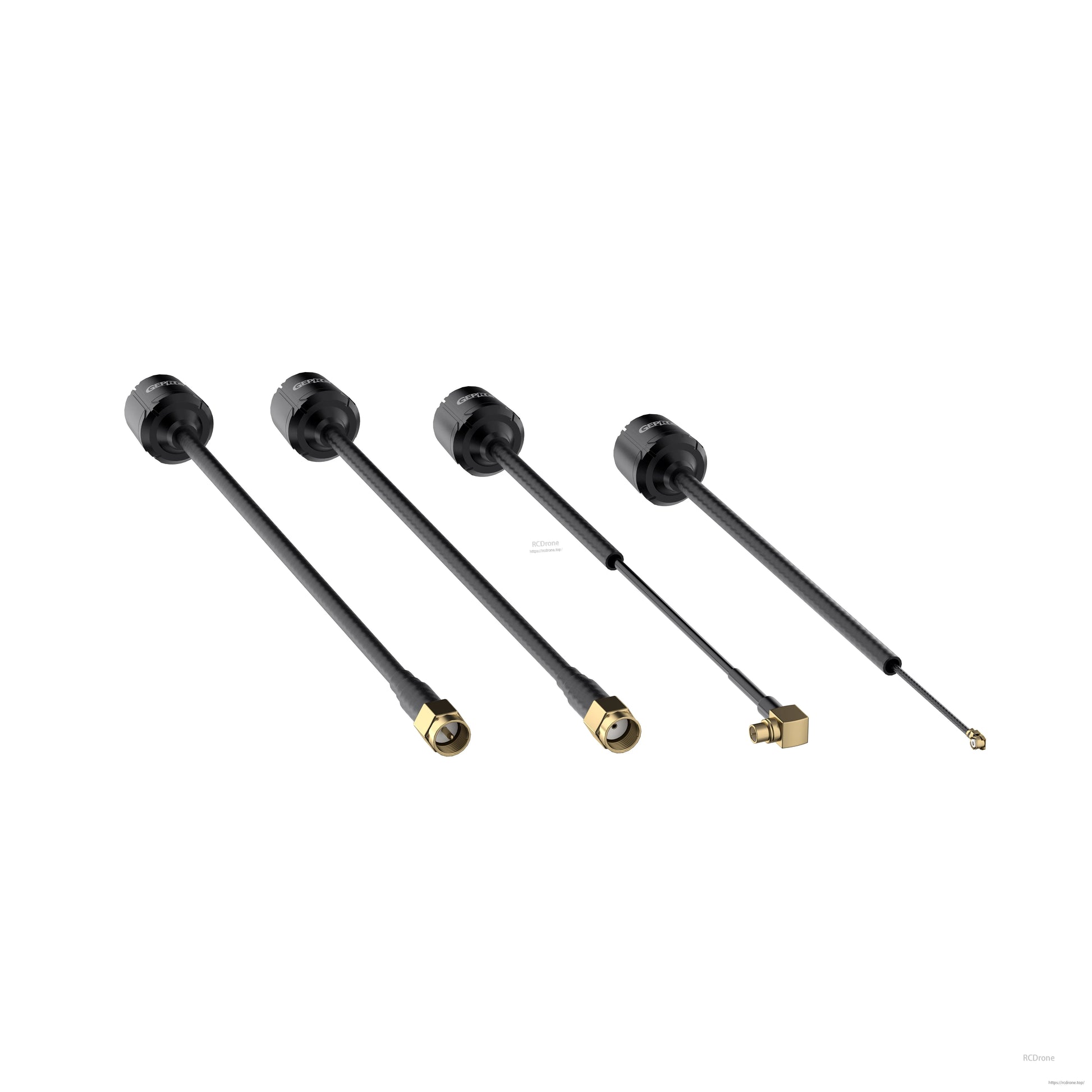 GEPRC Momoda2 5.8G Antenna, GEPRC Momoda2 5.8G FPV antenna with black stubby housing, coax lead, and gold straight and right-angle connectors