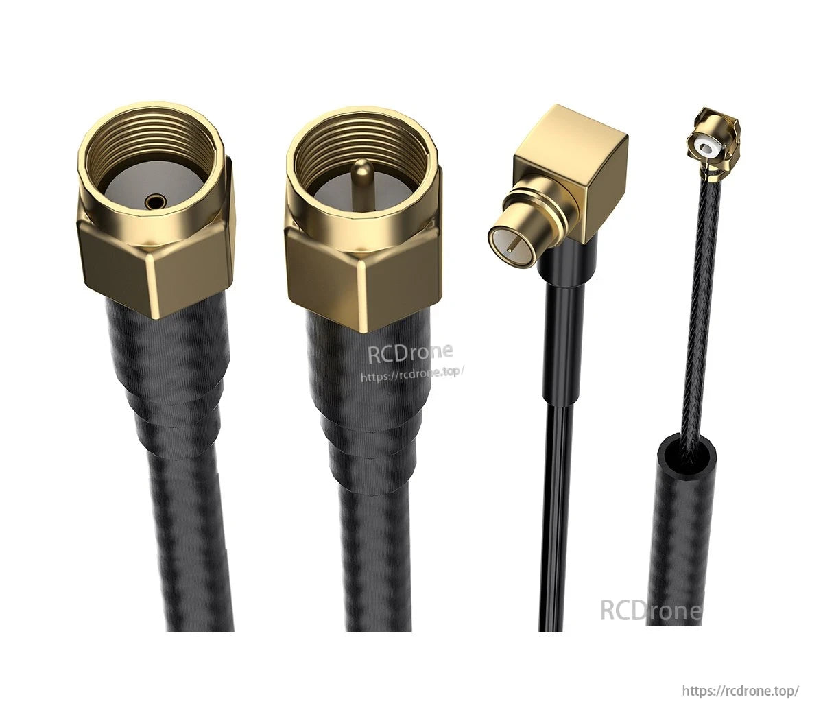 GEPRC Momoda2 5.8G Antenna, Close-up of GEPRC Momoda2 5.8GHz FPV antenna connectors with gold-finish threaded SMA ends and compact coax lead