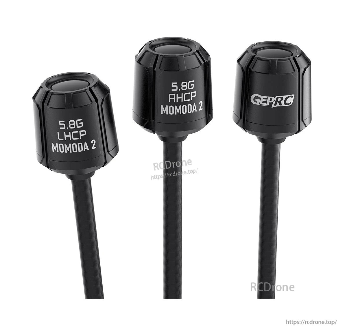 GEPRC Momoda2 5.8G Antenna, GEPRC Momoda 2 5.8G FPV antenna with short coax cable, labeled LHCP/RHCP on black housing