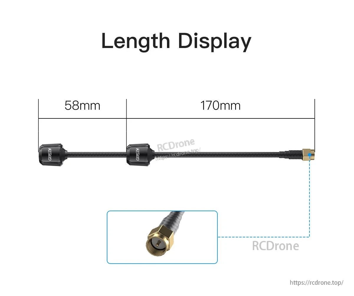 GEPRC Momoda2 5.8G dual antenna coax cable with two antenna modules and SMA connector, 58mm and 170mm lengths