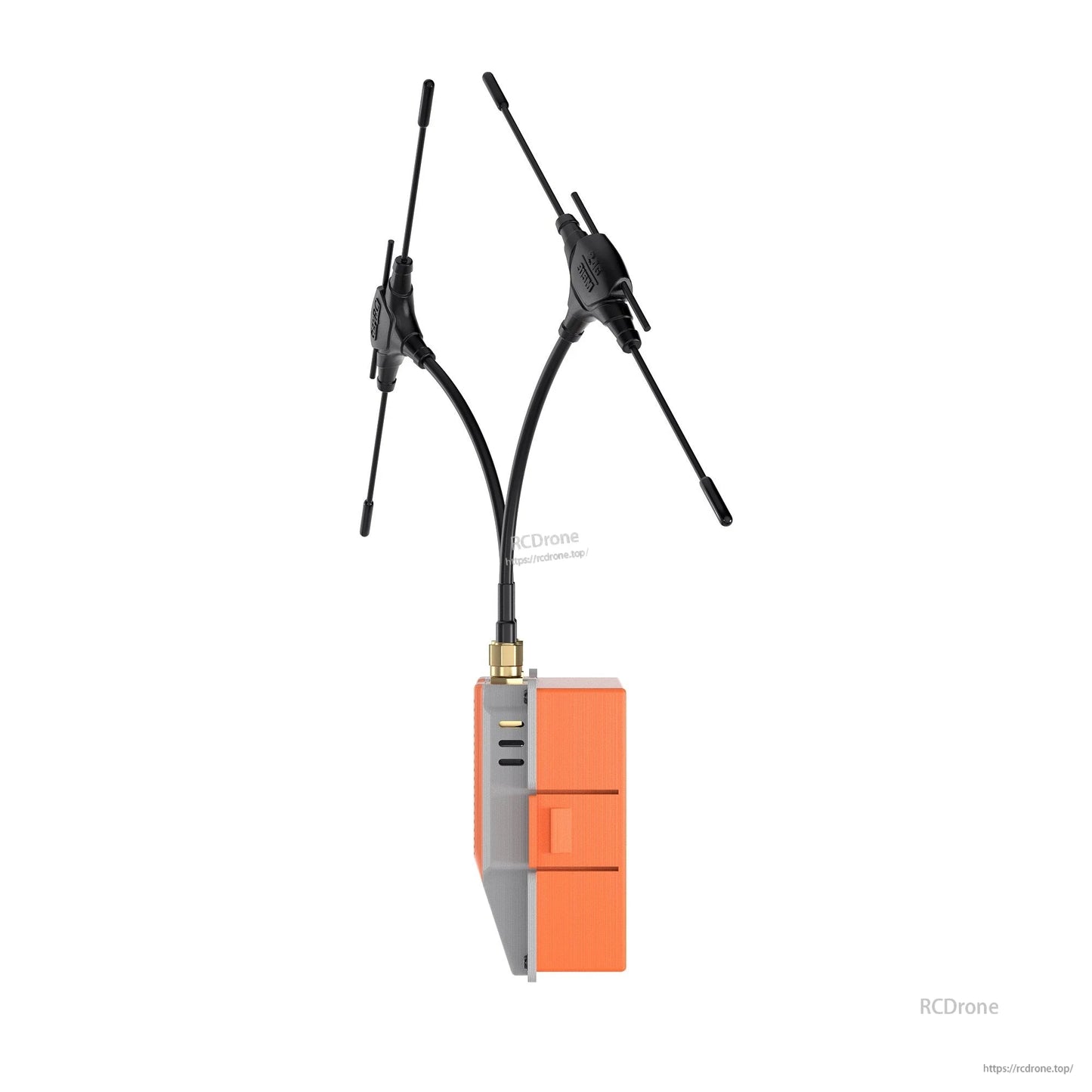 GEPRC RX as TX JR-Bay Modification Kit, GEPRC JR-bay RX-as-TX modification kit with orange module housing, SMA connector, and dual antennas