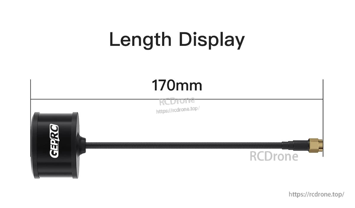 GEPRC SOMA 1.2G/1.3G antenna with black housing, 170mm coax lead, and threaded RF connector
