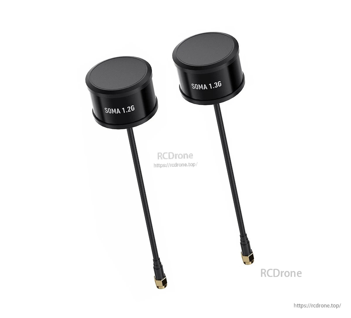 GEPRC SOMA 1.2G/1.3G Antenna, GEPRC SOMA 1.2G and 1.3G FPV antenna set with black cylindrical housings and long coax leads