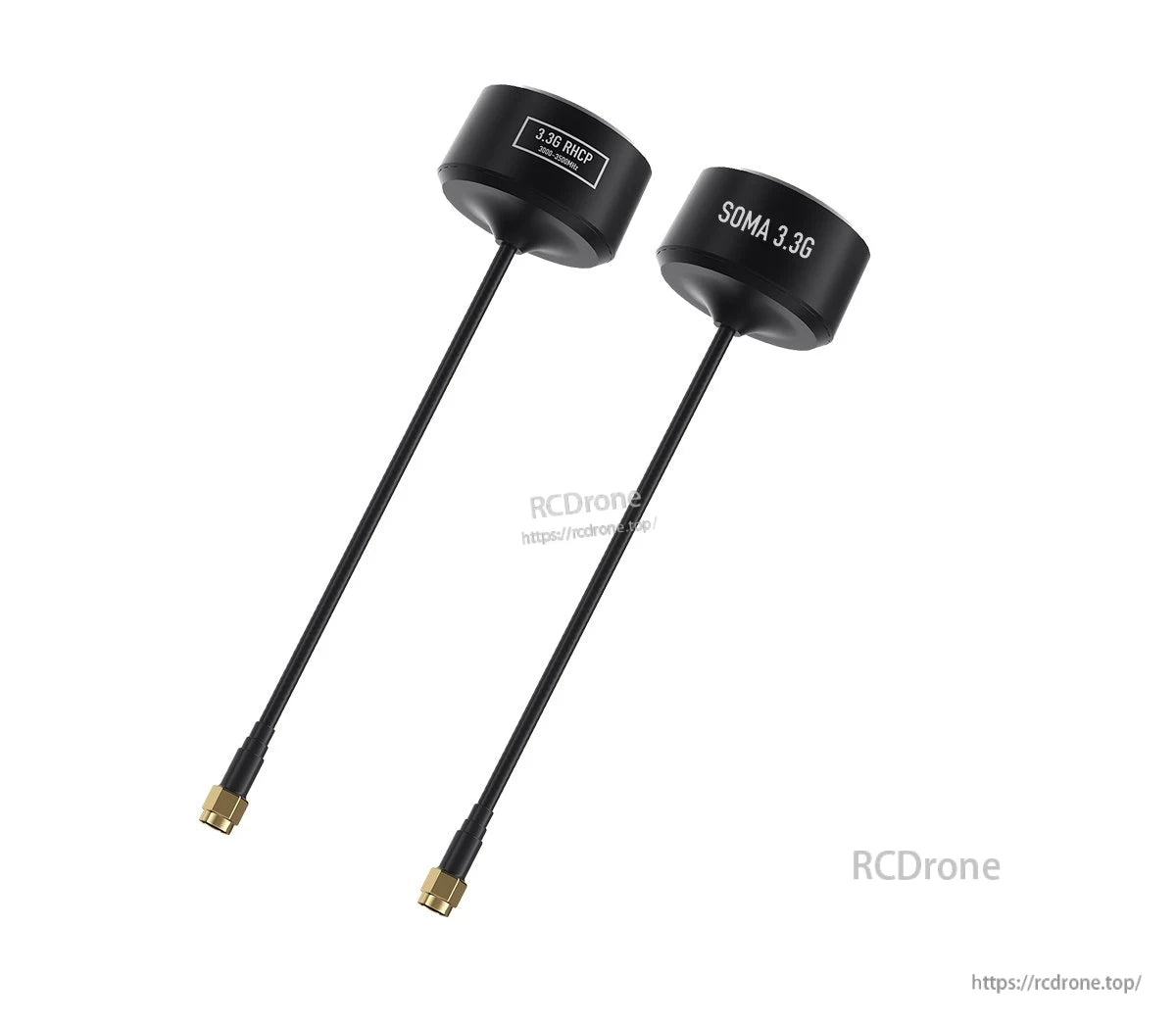 GEPRC SOMA 3.3G Antenna, GEPRC SOMA 3.3G RHCP FPV antenna with black mushroom radome, coax lead, and SMA connector