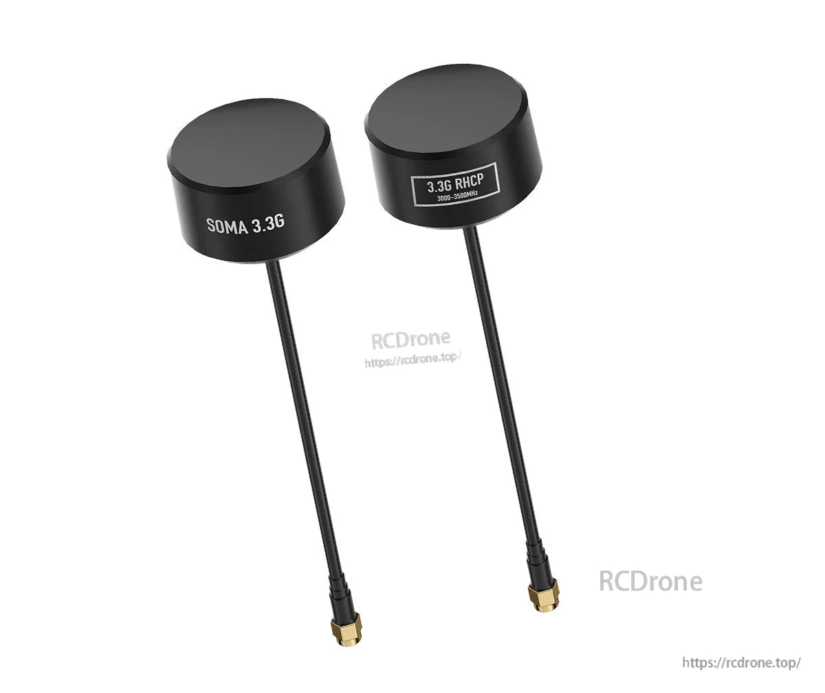 GEPRC SOMA 3.3G Antenna, GEPRC SOMA 3.3G RHCP antenna with black housing, coax lead, and SMA connector (3000–3500MHz)