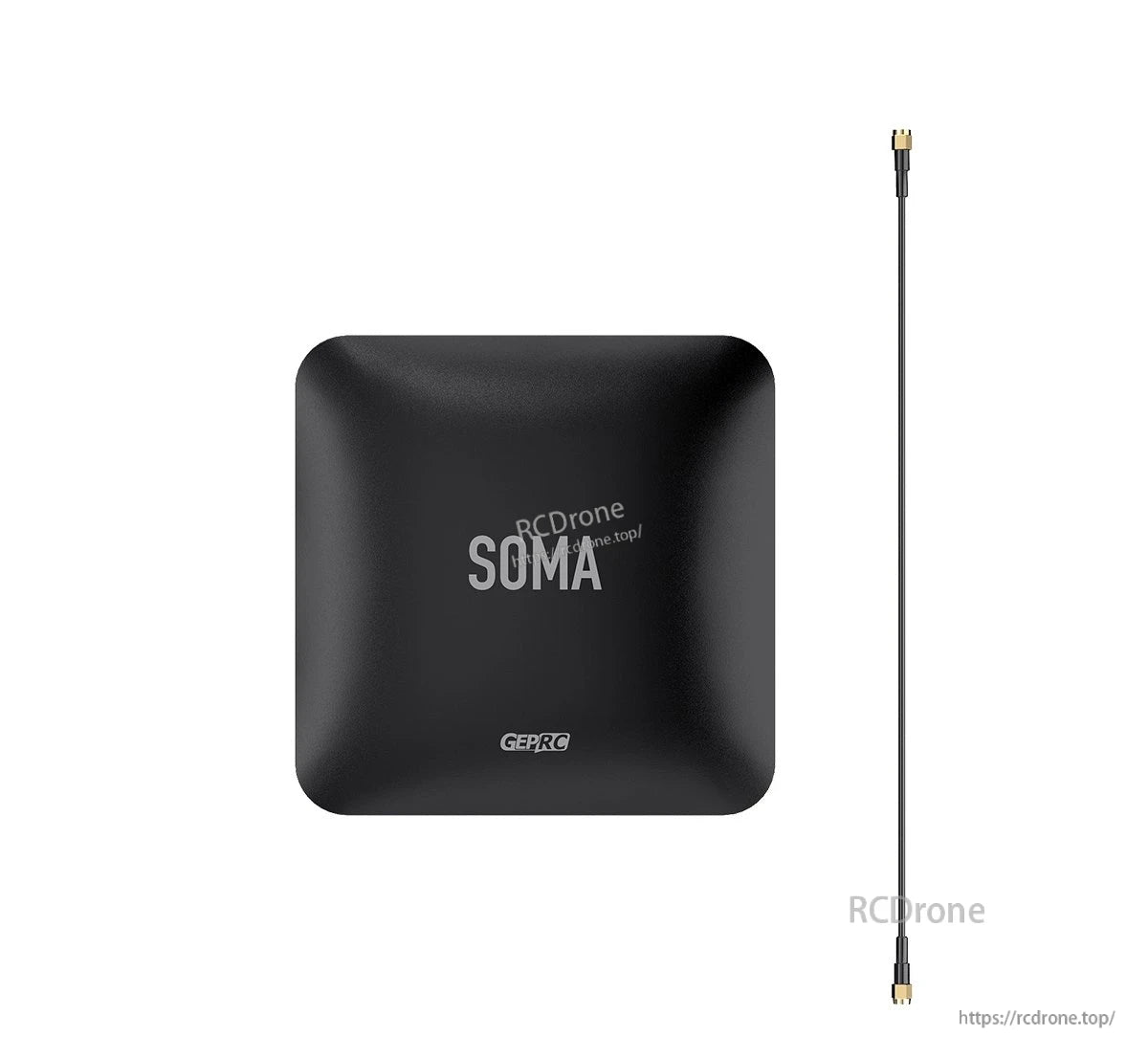 GEPRC SOMA 5.8G directional flat-panel antenna with black SOMA panel and long coax cable with gold connectors