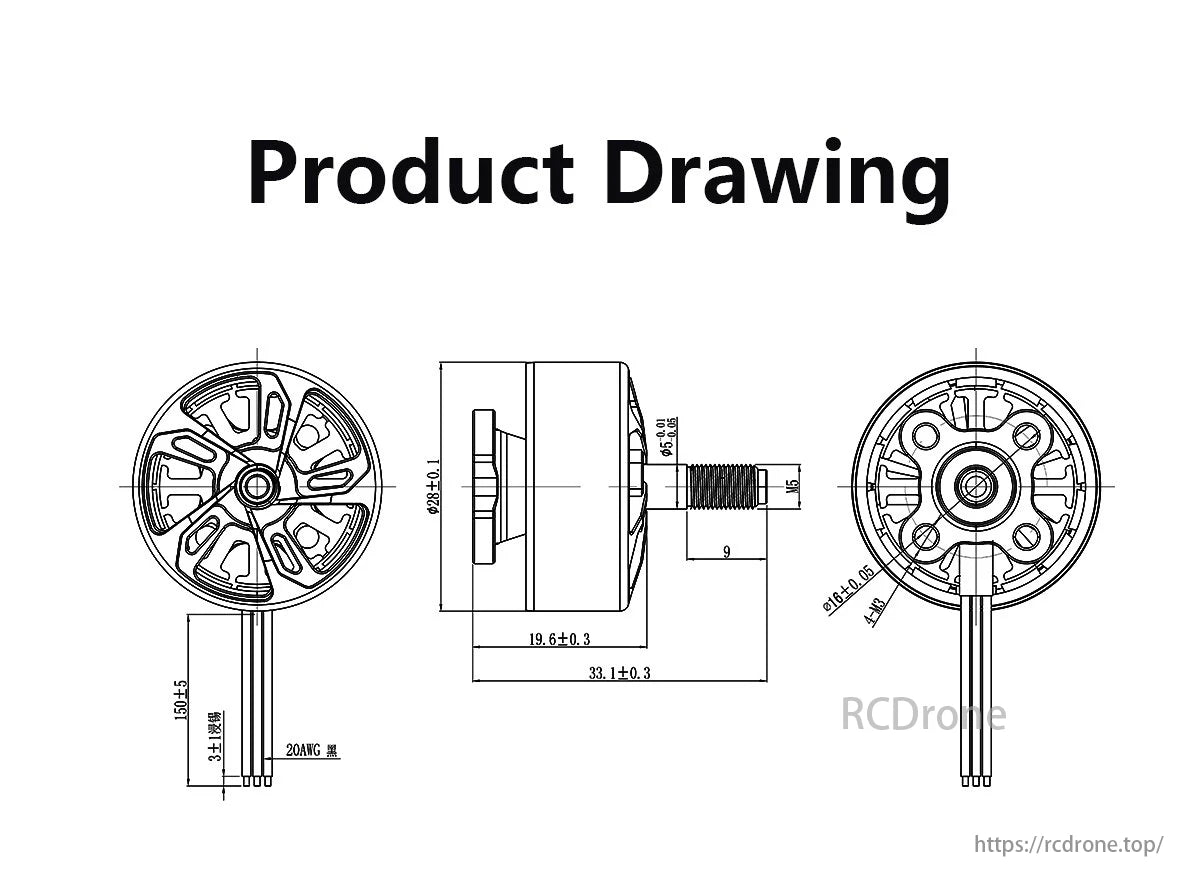 GEPRC SPEEDX2 2207E FPV Brushless Motor, The GEPRC SpeedX2 2207E motor has a durable design, 33A current, 6.19 inch length, and 0.3 inch diameter for optimal performance.