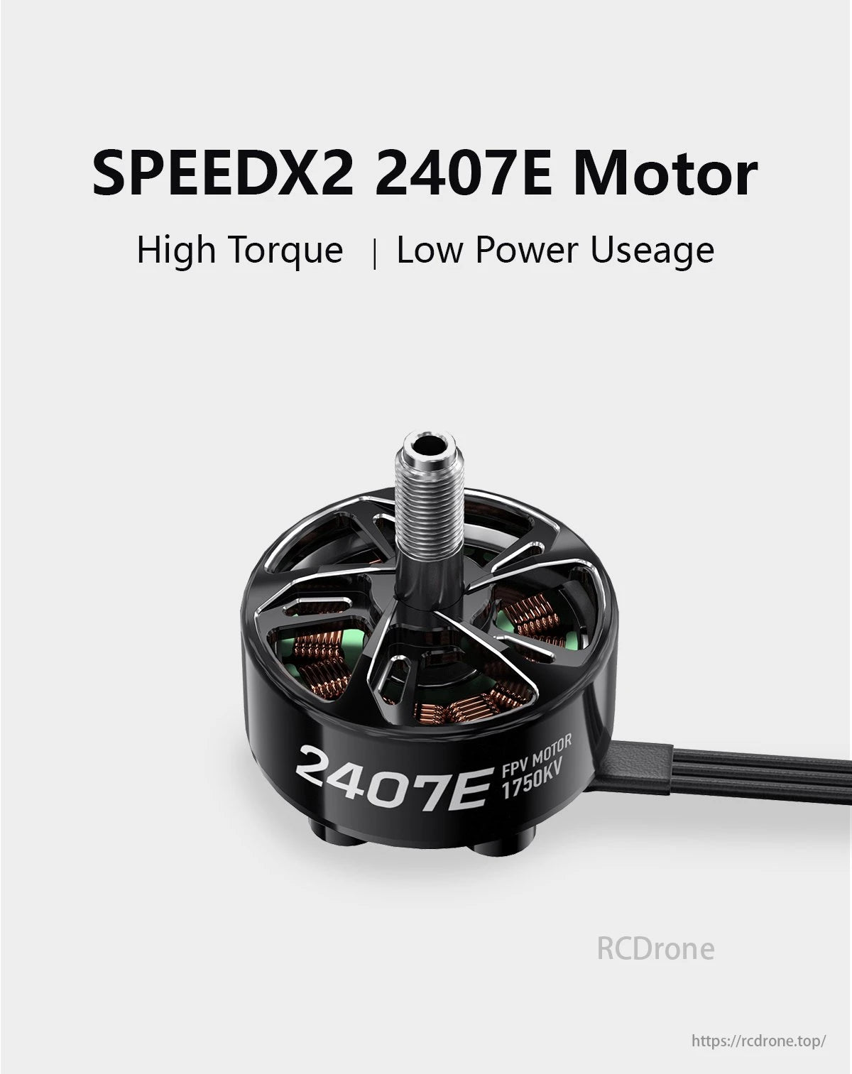 GEPRC SPEEDX2 2407E 1750KV Brushless FPV Motor, The GEPRC SpeedX2 2407E motor has a high-torque and low-power design, suitable for FPV applications.