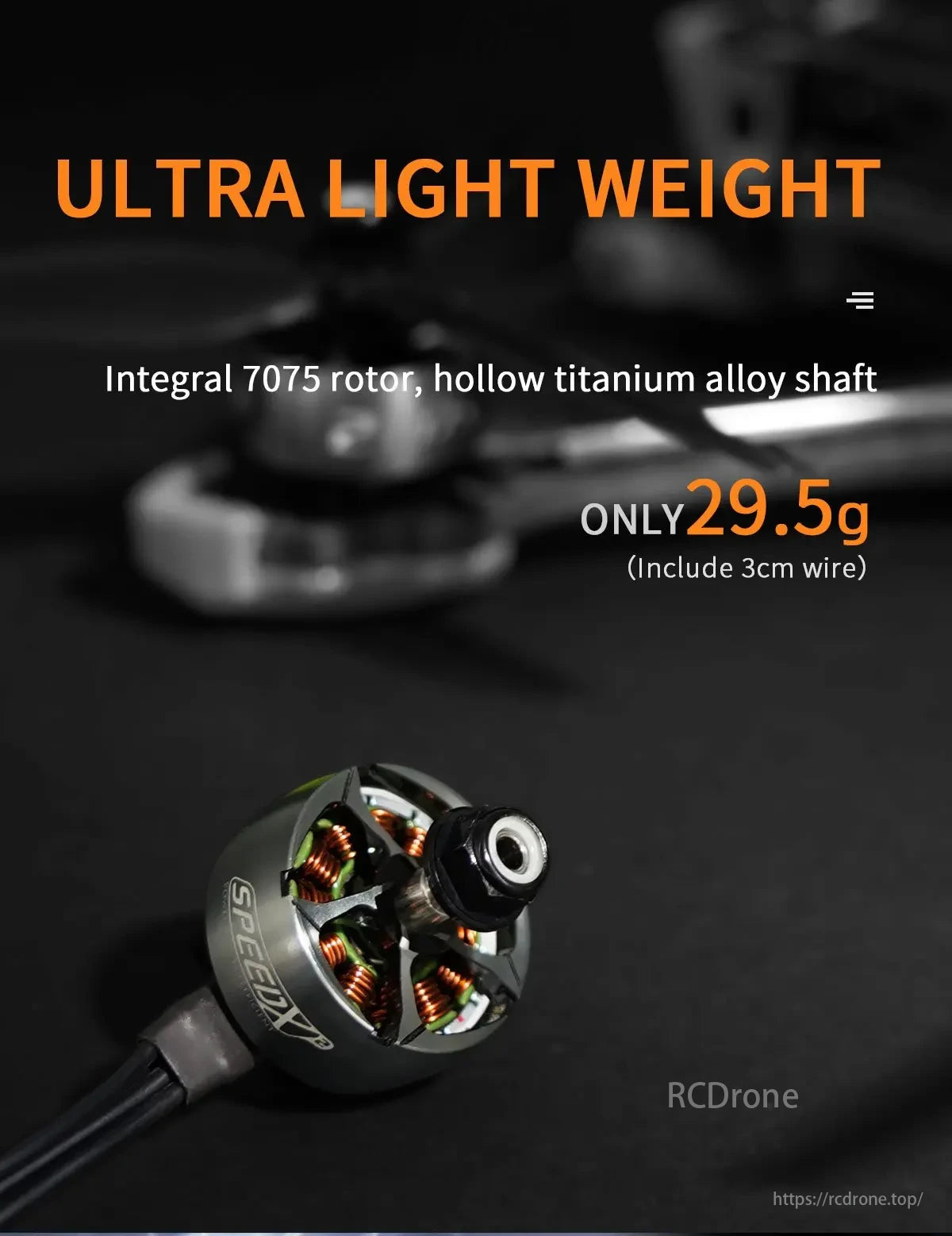 GEPRC Speedx2 Motor, Ultra-lightweight motor with 7075 rotor, titanium shaft; only 29.5g.