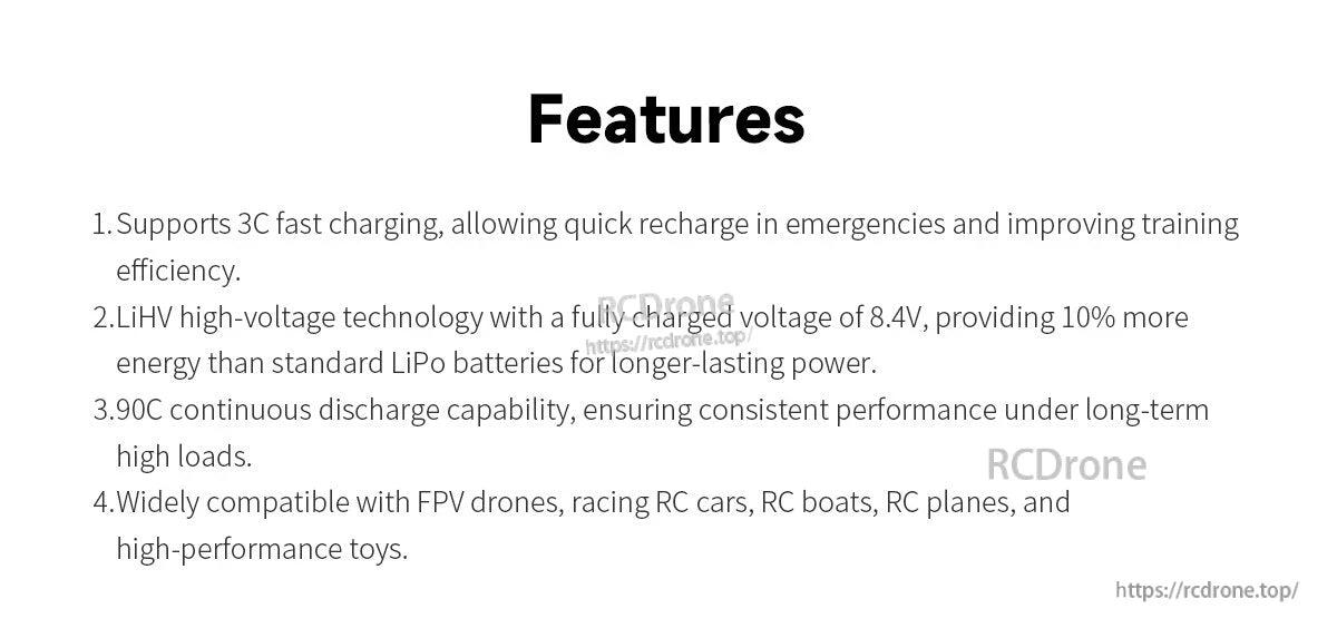 GEPRC Storm 2S 530mAh 90C LiHV Battery, This 90C, 8.4V LiHV battery enables 3C fast charging, 10% more energy, and powers high-performance RC toys reliably.