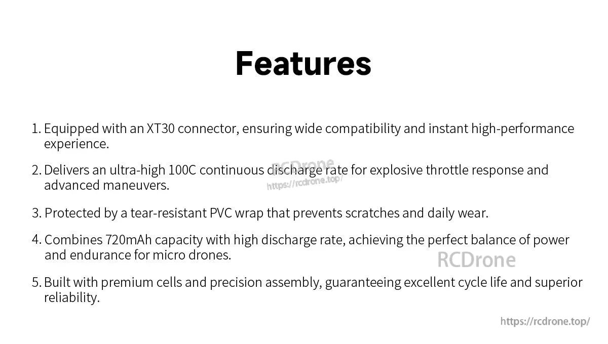 GEPRC Storm 3S 720mAh 100C LiHV Battery, 720mAh micro drone battery with XT30 connector, 100C discharge, durable PVC wrap, and premium cells for reliable, high-performance flights.