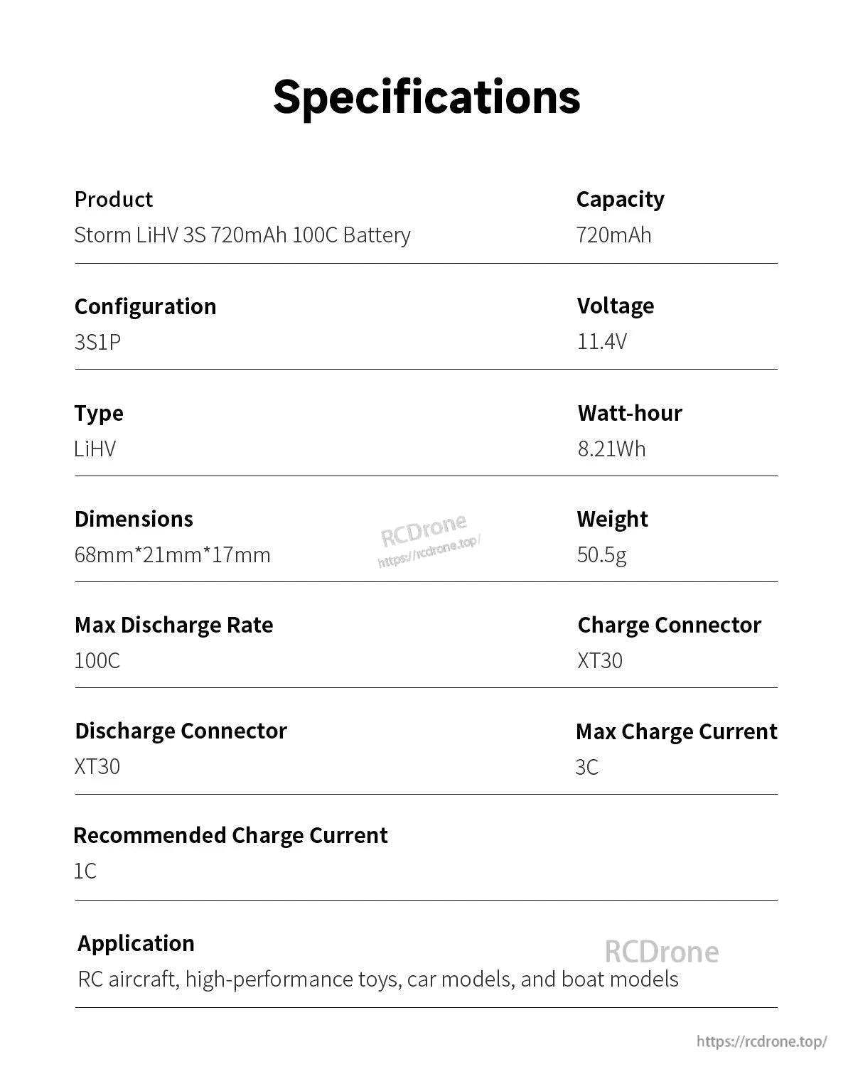 GEPRC Storm 3S 720mAh 100C LiHV Battery, The Storm LiHV 3S 720mAh 100C battery offers high power density, lightweight design, and XT30 connectors, ideal for demanding RC applications.