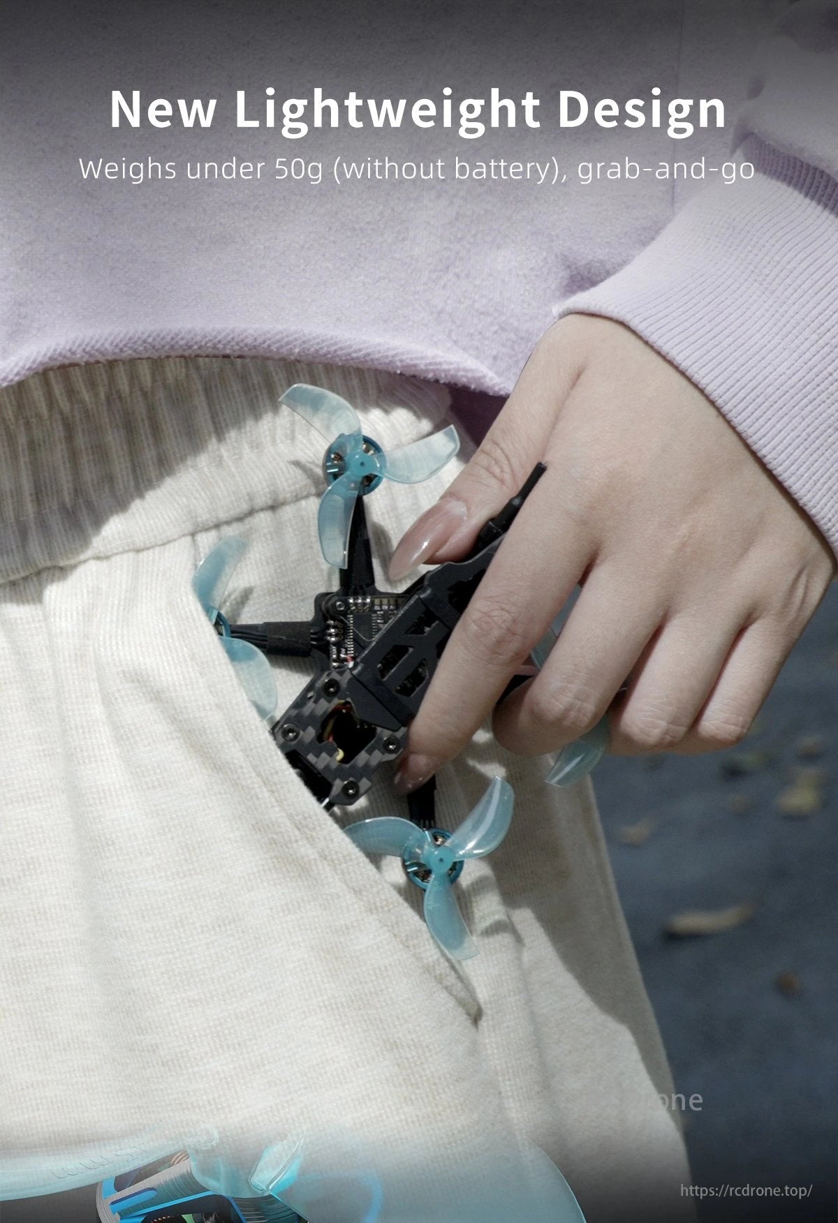 GEPRC T-Cube18 FPV Drone, A lightweight FPV drone with four small propellers weighs under 50g (without battery), offering portable, easy-to-use functionality.