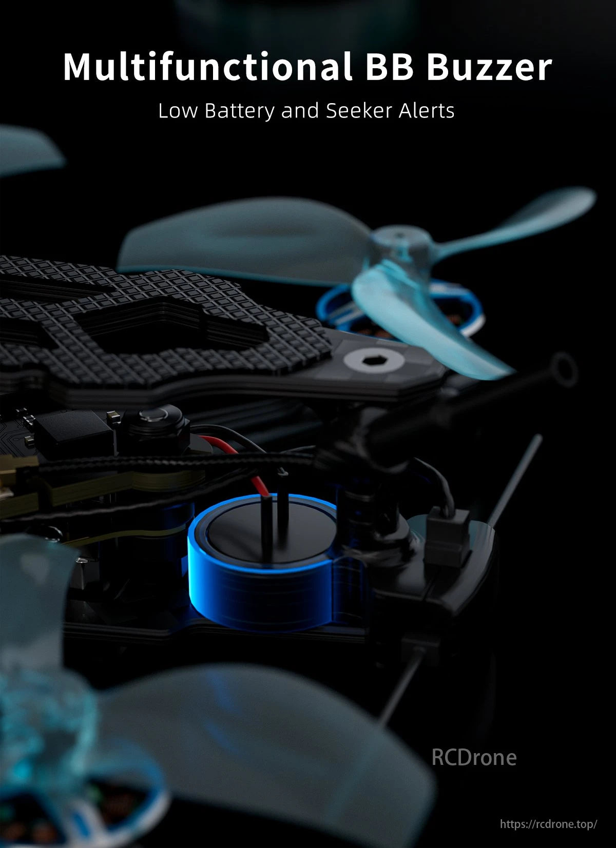 GEPRC T-Cube18 FPV Drone, Multifunctional BB Buzzer alerts for low battery and seeker functions on FPV drones.