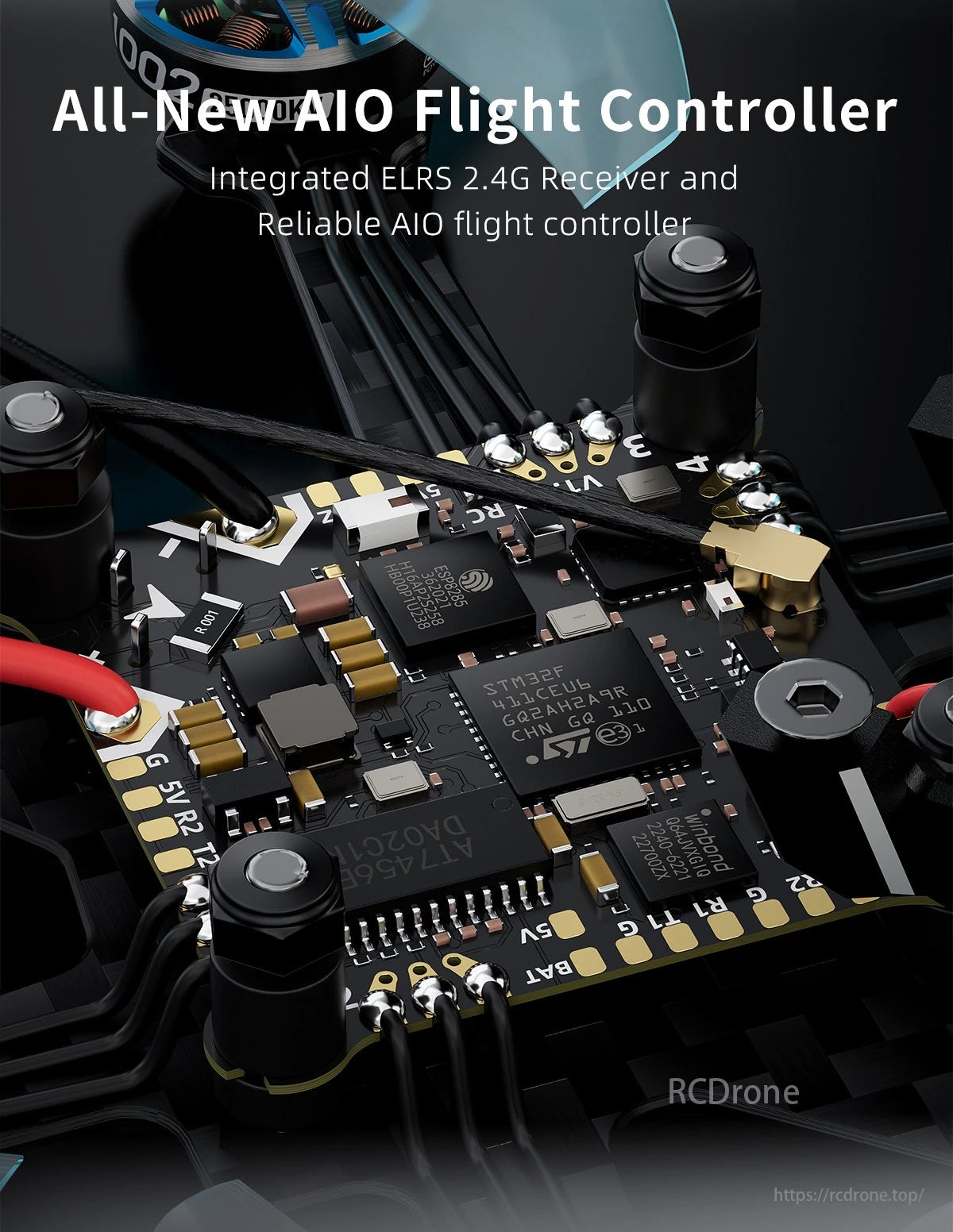 GEPRC T-Cube18 FPV Drone, All-New AIO Flight Controller features ELRS 2.4G Receiver, STM32F chips, and multiple connectors for dependable performance.