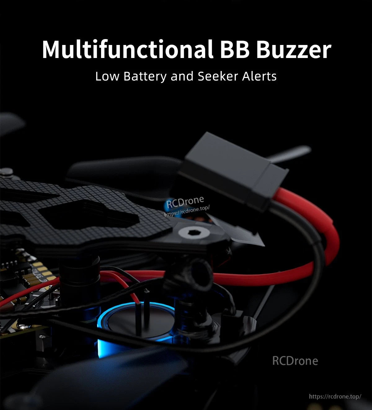 GEPRC T-Cube18 O4 WTFPV, Multifunctional BB Buzzer: Low Battery and Seeker Alerts feature highlighted.