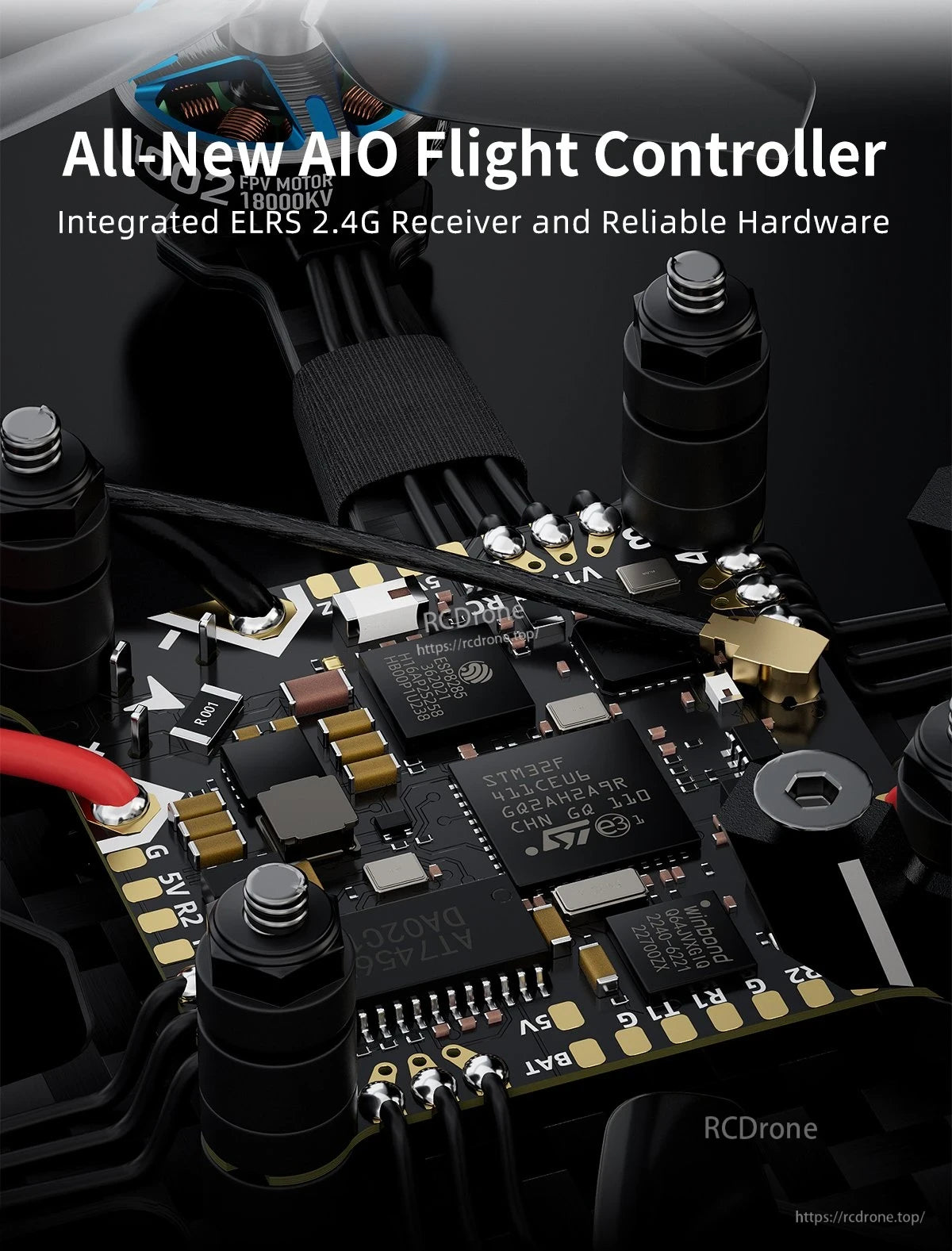 GEPRC T-Cube18 O4 WTFPV, New AIO flight controller with integrated ELRS 2.4G receiver, STM32F chip, and reliable hardware for FPV drones.