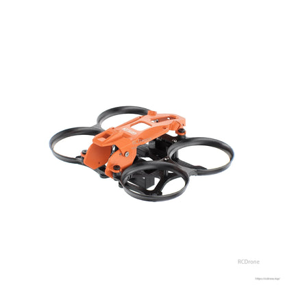 Orange GEPRC ducted cinewhoop FPV drone frame with four prop guards and black carbon base plate