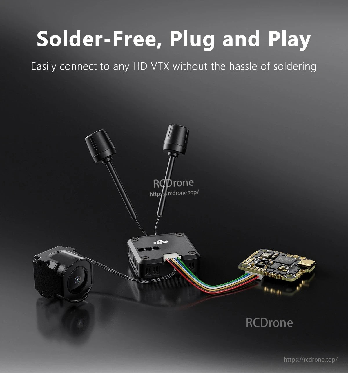 GEPRC TAKER F722 45A 32Bit AIO Flight Controller, Solder-free, plug-and-play HD VTX connection with compact camera and flight controller integration.