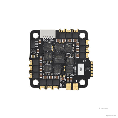 GEPRC TAKER F722 45A 32Bit AIO Flight Controller, Top view of GEPRC TAKER F722 45A AIO flight controller board with gold solder pads and four mounting holes