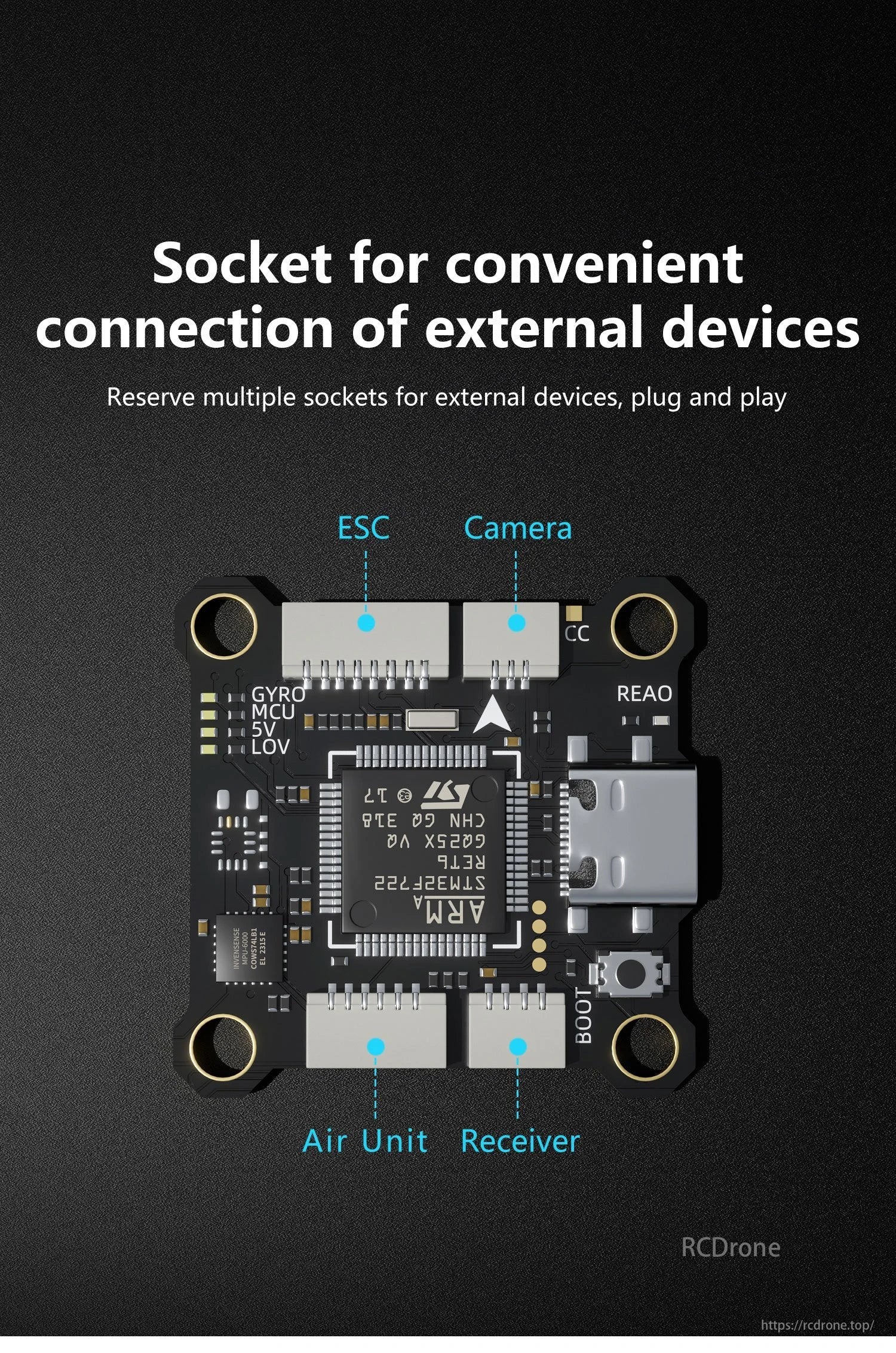 GEPRC TAKER F722 BL32 E55A SE Flight Controller, The GEPRC TAKER F722 flight controller offers plug-and-play compatibility with various external devices.