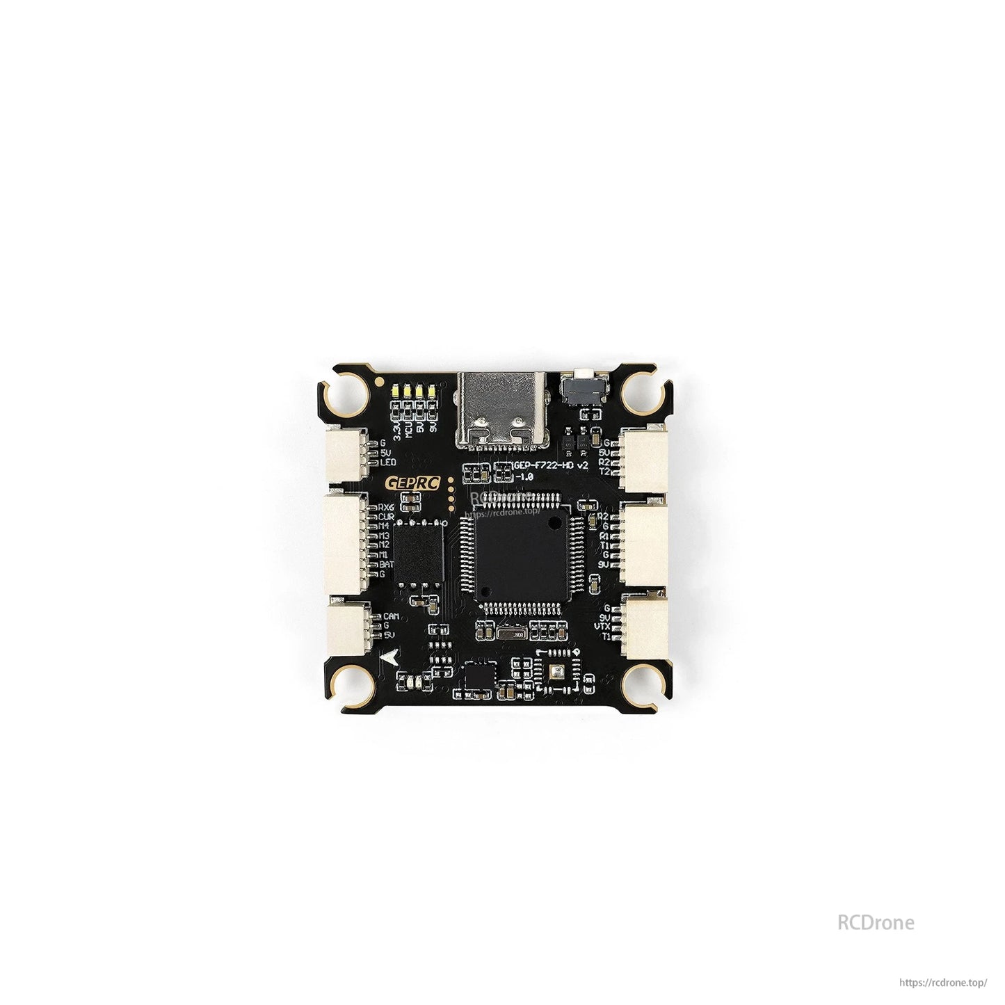GEPRC TAKER F722 FPV flight controller board with USB-C port and side JST connectors