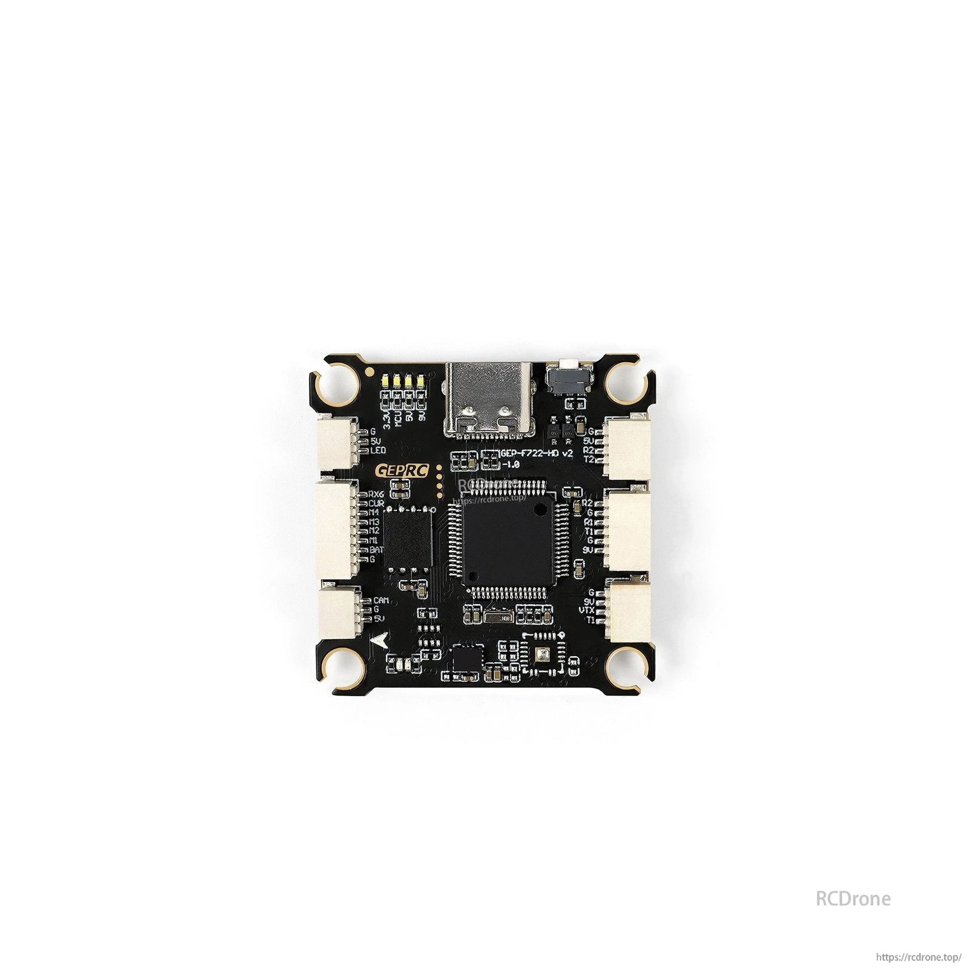 GEPRC TAKER F722 FPV flight controller board with USB-C port and side JST connectors