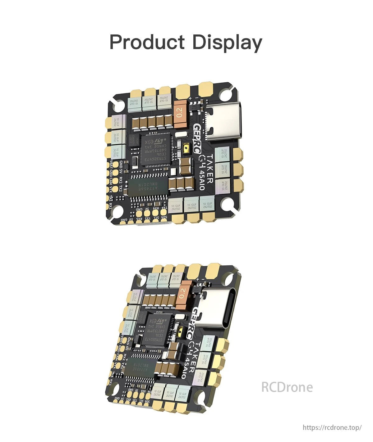 GEPRC TAKER G4 45A 8Bit AIO Flight Controller, A compact flight controller for small to medium-sized quadcopters with features like FDIR and LQR.