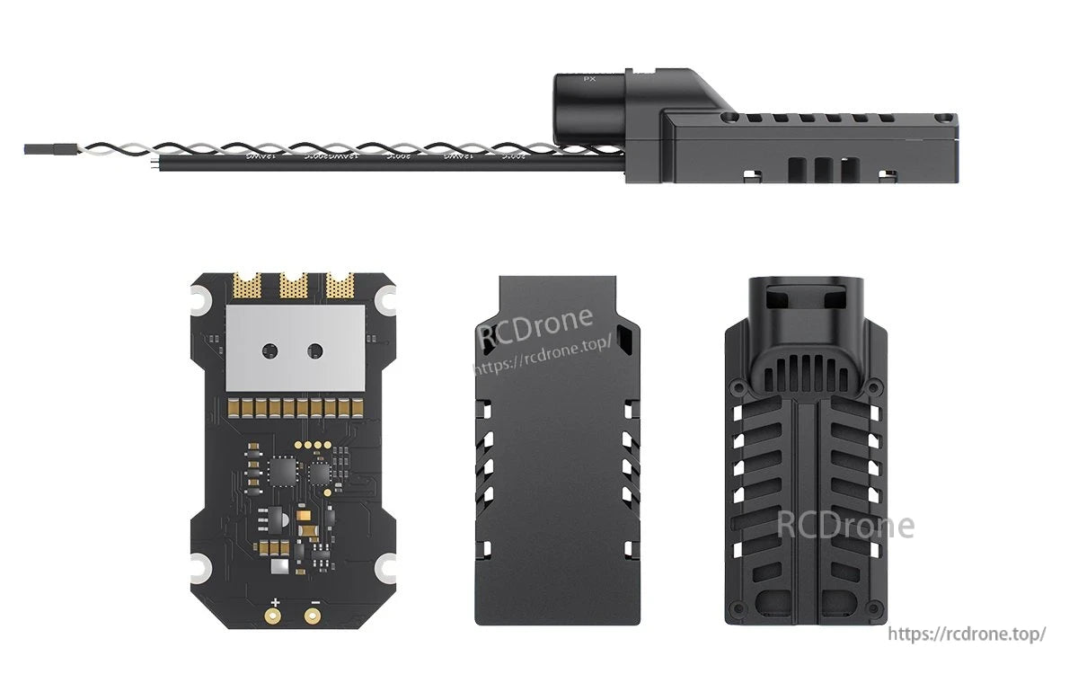 GEPRC TAKER S100 8S BLS 100A ESC, Contains components for brushless motor electronic speed control and systems requiring Dshot150/300/600 signal protocols, including ESC, capacitor, wires, and connectors.