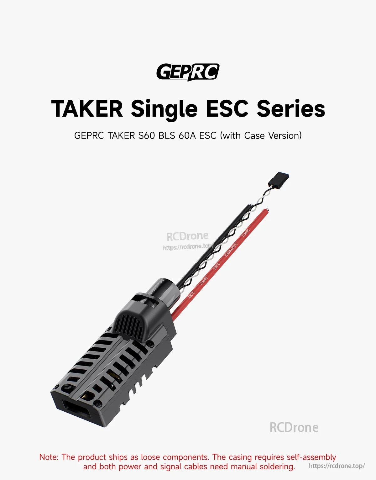 GEPRC TAKER S60 BLS 60A ESC, GEPRC Taker S60 BLT 60A ESC single ESC series compatible with 3-6S LiPo batteries and supports Dshot protocols.