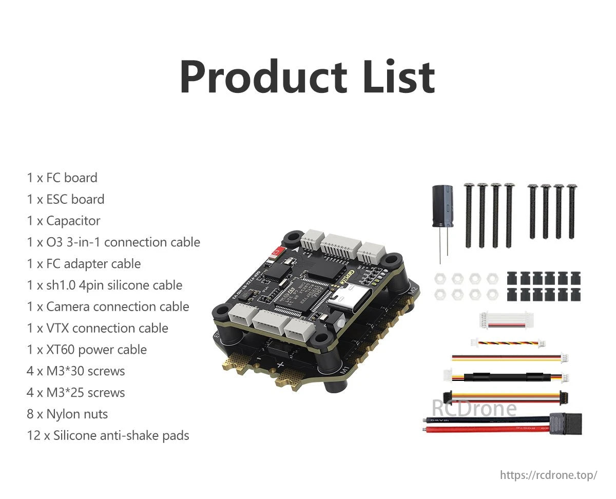 GEPRC Taker 65A FPV Drone product includes various components such as boards, cables, screws, and accessories.