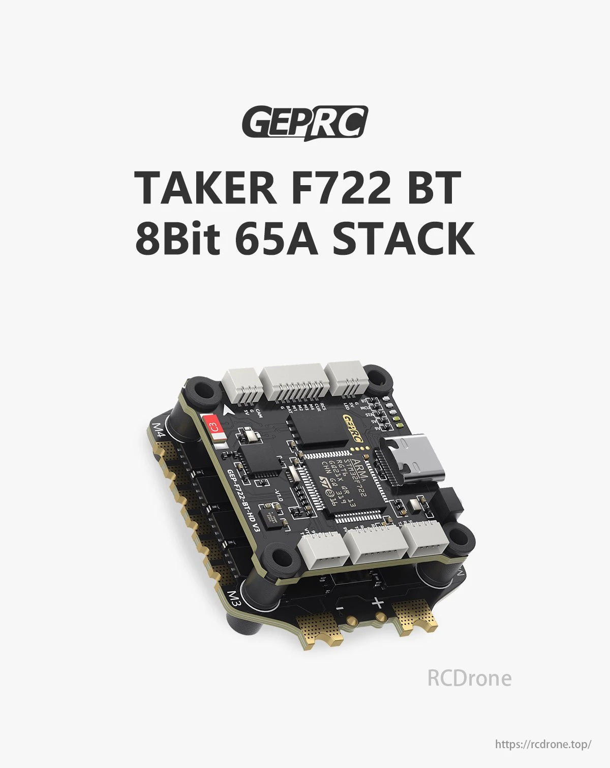 GEPRC Taker 65A FPV drone features an F722 BT 8-bit flight controller.