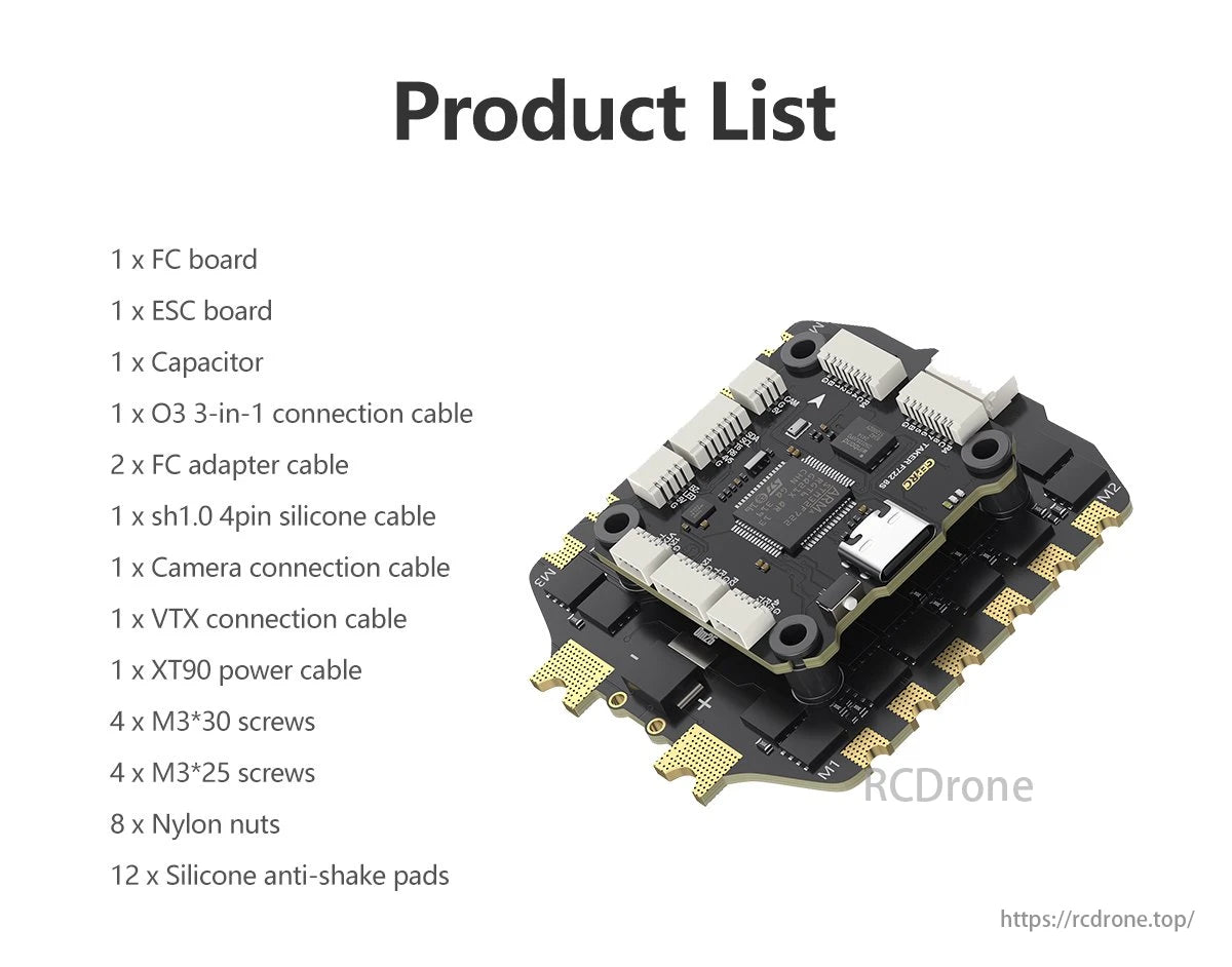 GEPRC Taker 8S FPV, The package includes various components for building a drone, including boards, cables, and hardware.