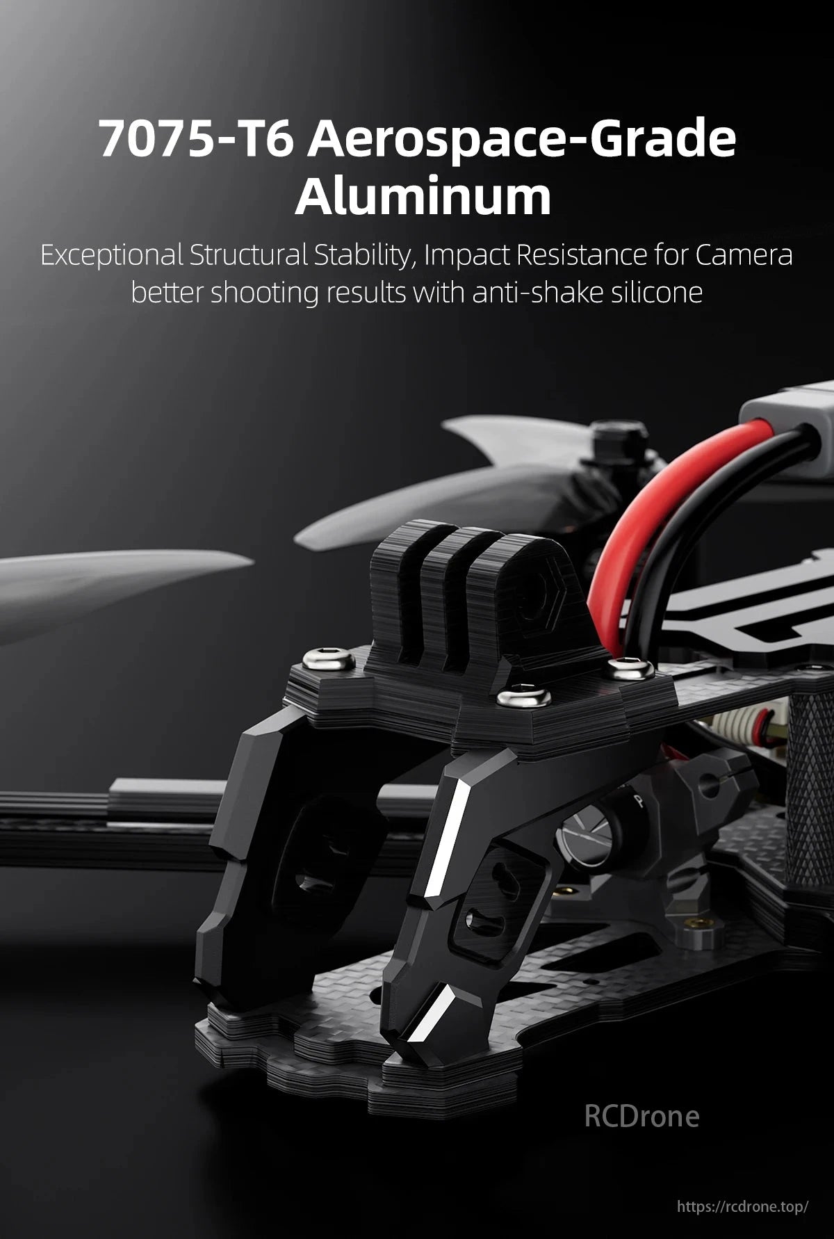 GEPRC Vapor-D5 WTFPV, Drone uses 7075-T6 aluminum for stability and impact resistance.