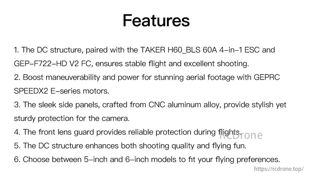 GEPRC Vapor D6 Freestyle Drone, GEPRC Vapor D6 drone with TAKER ESC, GEP FC, SPEEDX2 motors, aluminum panels, and lens guard provides stable flight, power, and customizable 5/6-inch models for superior performance.
