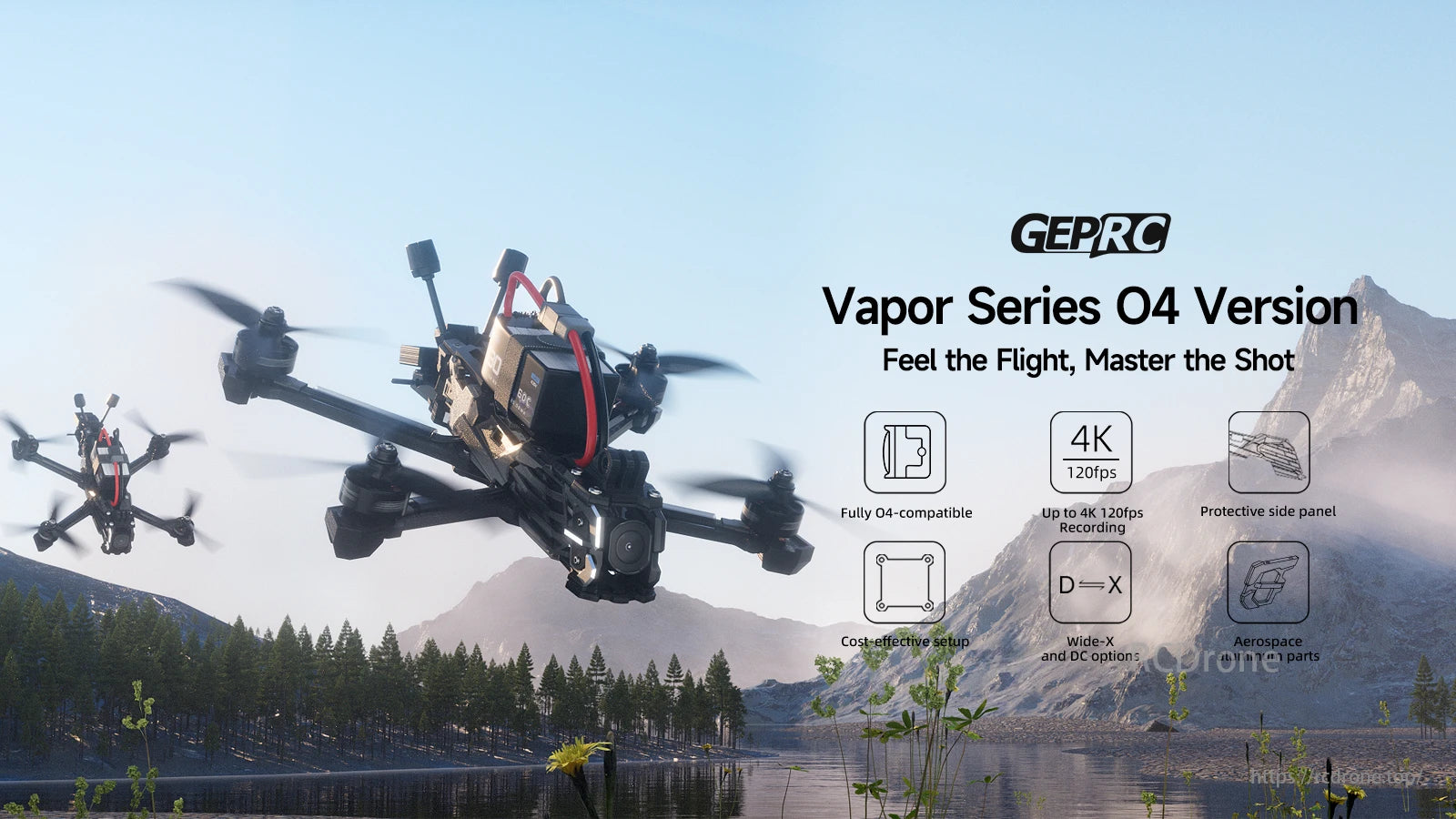 GEPRC Vapor D6 Pro Drone, DJI O4 Pro drone features 275mm wheelbase, GPS, and 6-inch FPV for 4K 120fps video capture.