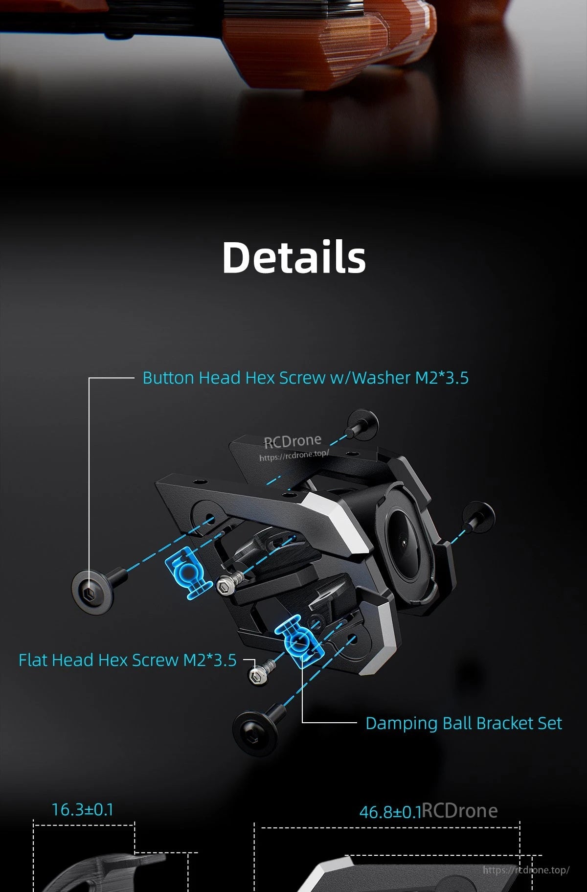 Exploded view of the Vapor O4 Pro damping brackets, aluminum plates, and mounting screws