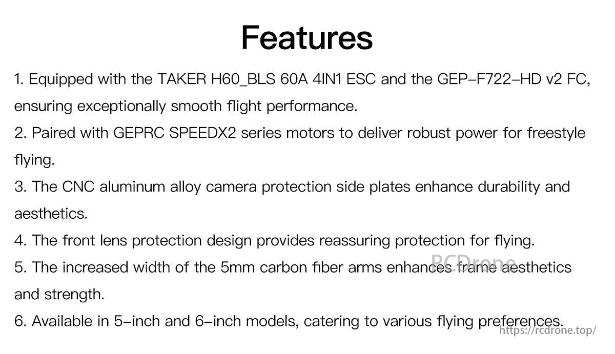 Vapor X5 FPV Drone, GEPRC Vapor-X5 FPV Drone with TAKER H60_BLS ESC, GEP-F722-HD v2 FC, SPEEDX2 motors. CNC aluminum, lens guard, carbon arms. 5-inch/6-inch models for smooth flight and durability.