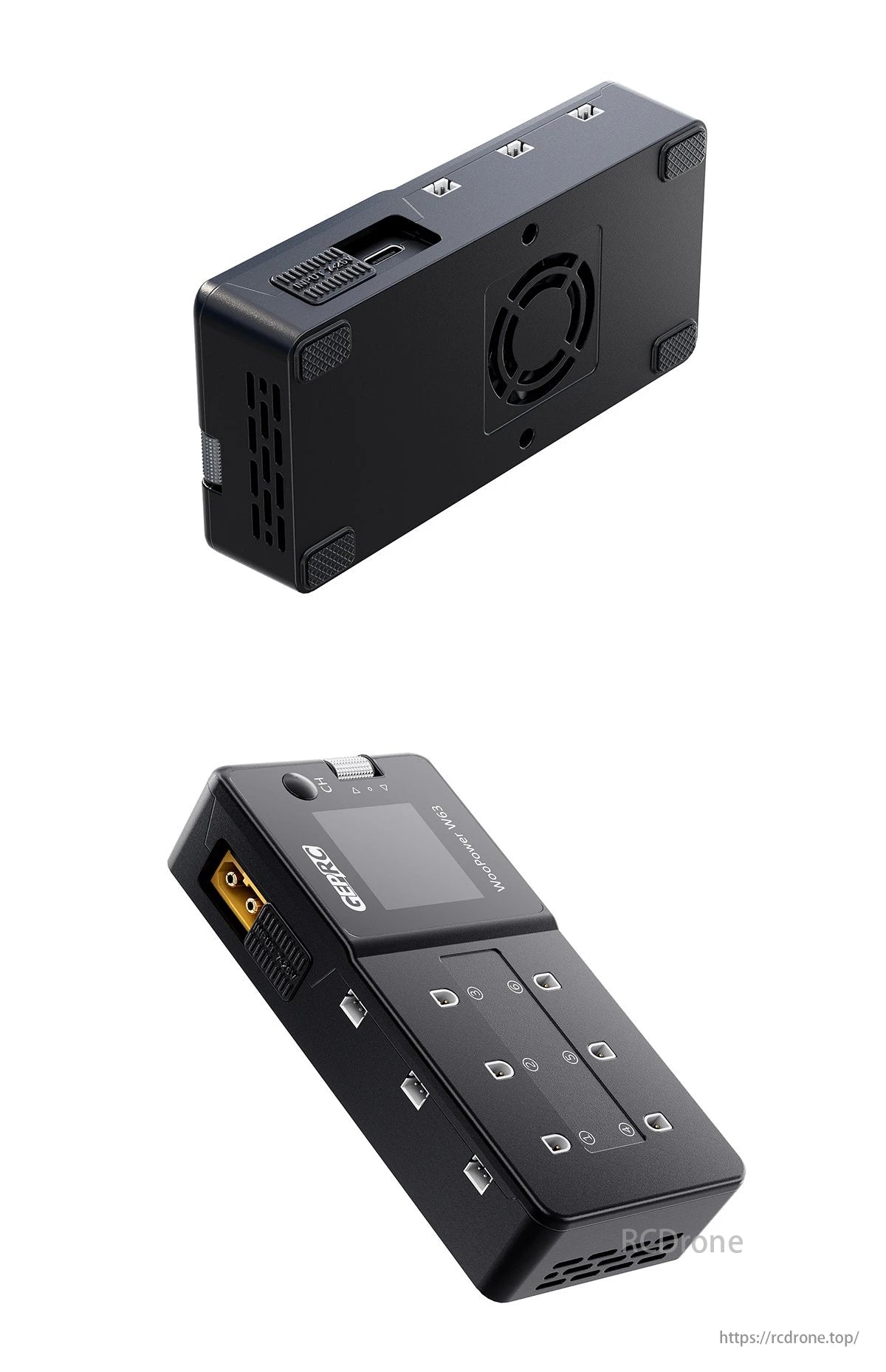 GEPRC WooPower W63 1S Smart Charger, The device features six independent ports for simultaneous charging, discharging, and storage of LiPo, LiHV, and LiFe batteries.