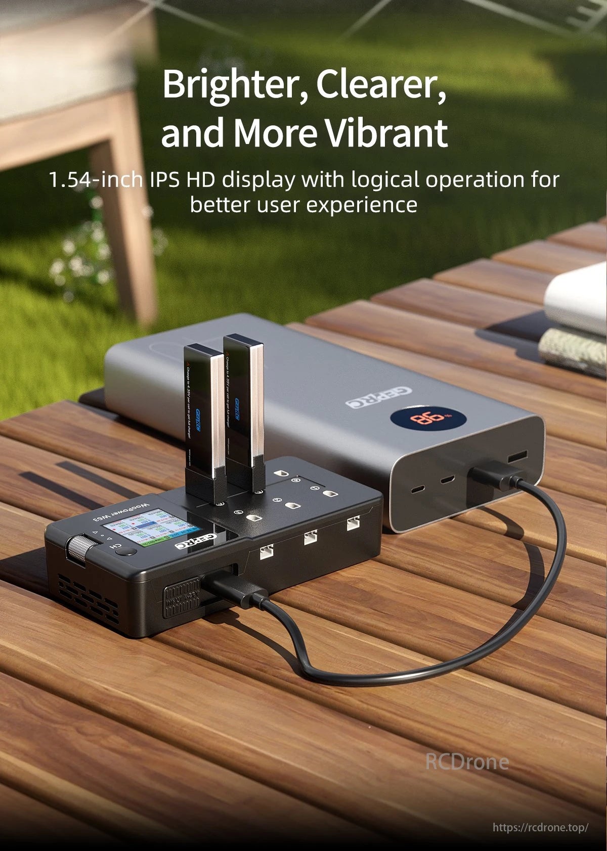 GEPRC WooPower W63 1S smart charger has a bright display with an improved interface.