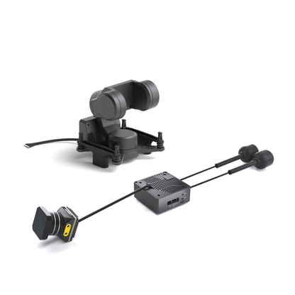 Moonlight FPV camera kit components on white background, showing gimbal unit, camera, VTX and antennas