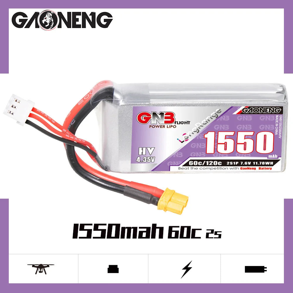 GNB 2S-4S HV LiPo, High Voltage LiPo battery with nominal voltage 4.35V and capacity 1560mAh from China.