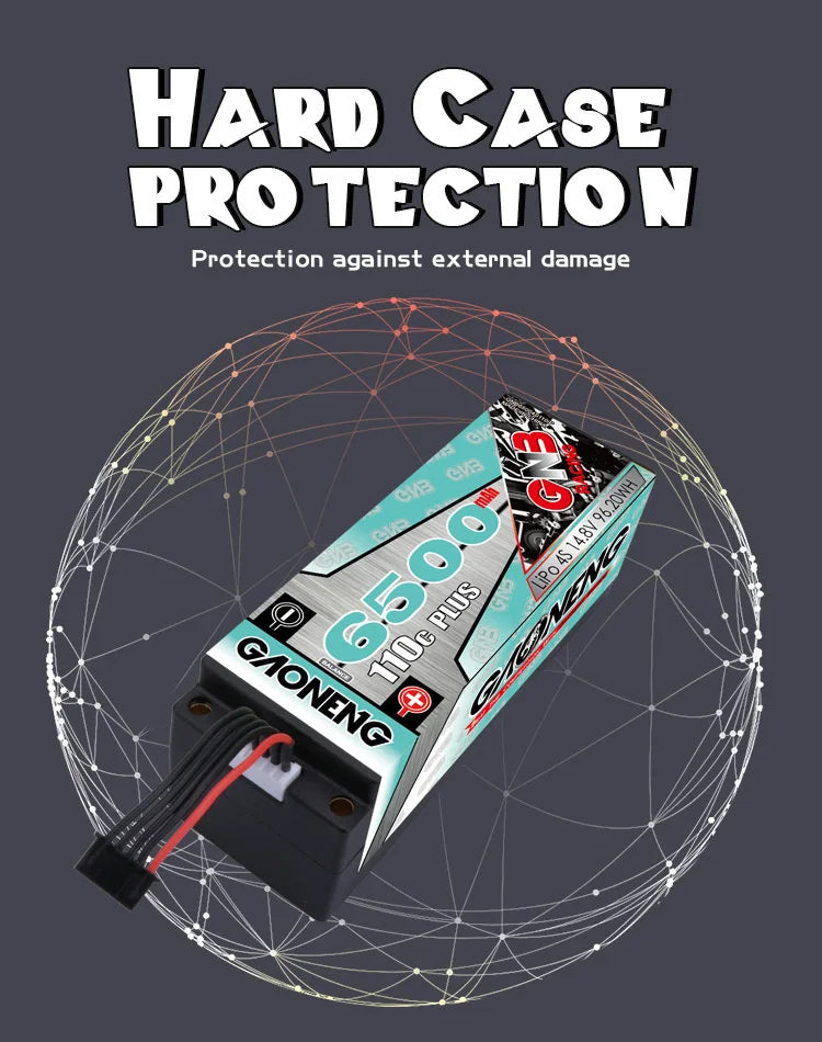 5.jpg GNB 4S Drone Battery, Gaoneng GNB 4S 14.8V lithium polymer battery features 6500mAh capacity and 110C/220C discharge rate with durable case design.