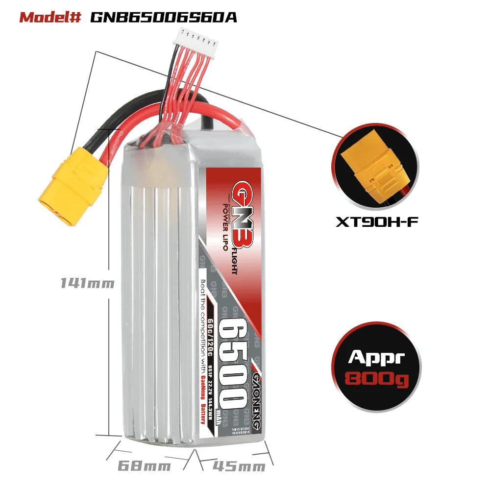 GNB 4S 6S Lipo Battery, This product is a lithium battery suitable for helicopters and remote control toys, with CE certification and technical parameters value 2.