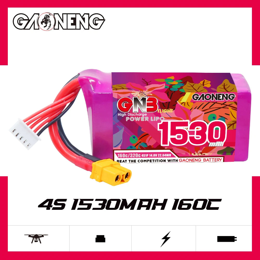 GNB 6S Drone Battery, Lipo drone battery with XT60 plug, featuring multiple voltage and capacity options.